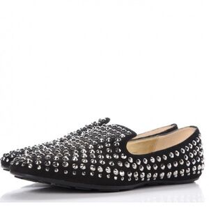 Jimmy Choo Wheel Black Suede Studded Loafers-SZ 37. Pristine Condition